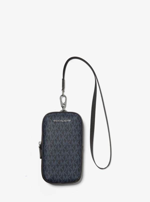Panske Crossbody Kabelka Michael Kors Cooper Logo 2-in-1 Phone Pouch Modre - Tasky Michael Kors Sleva | HLPQK-4986